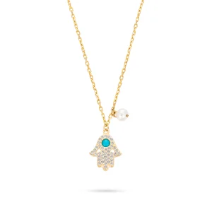 TURQUOISE DIAMOND HAMSA NECKLACE