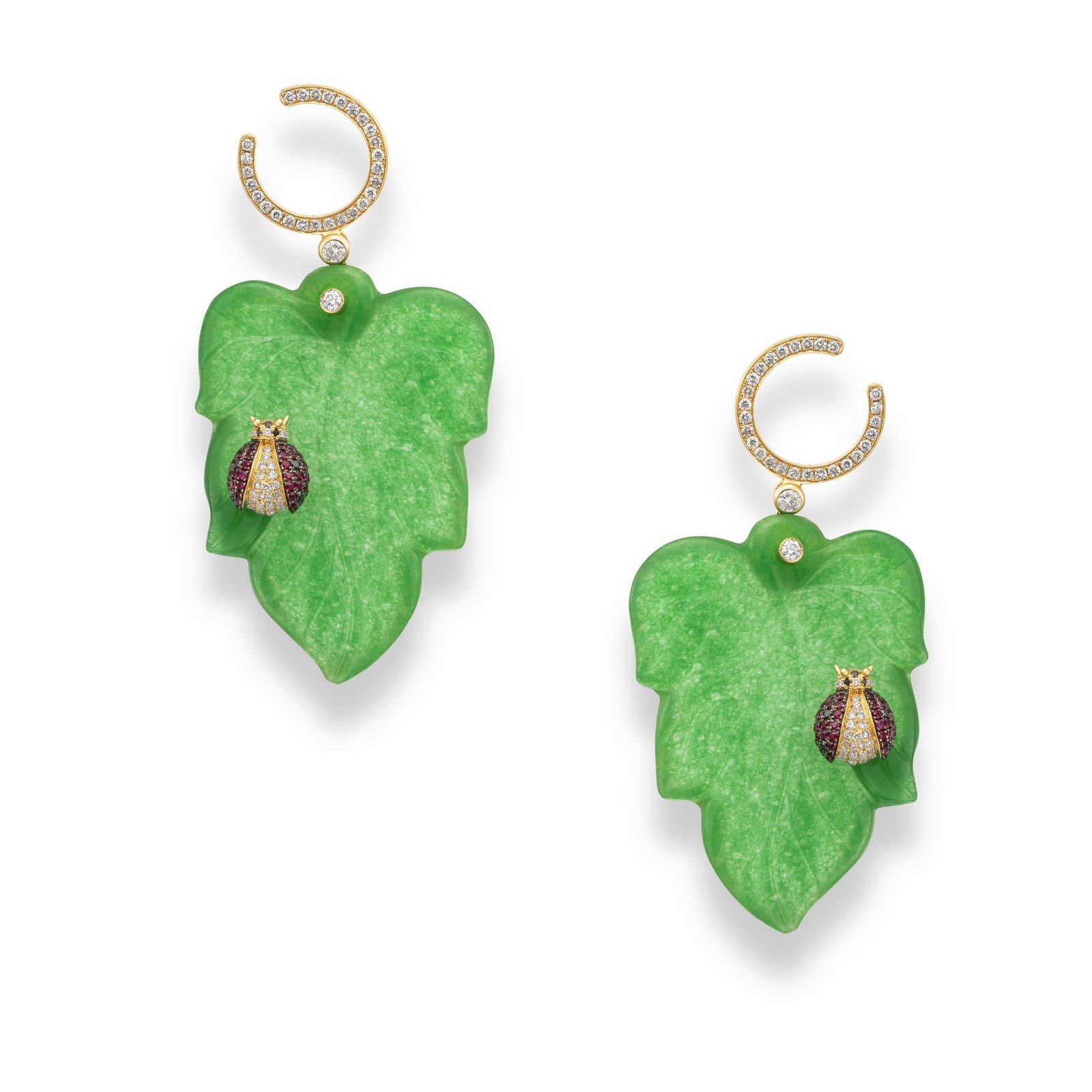 Jade Leaf & Ladybug Earrings