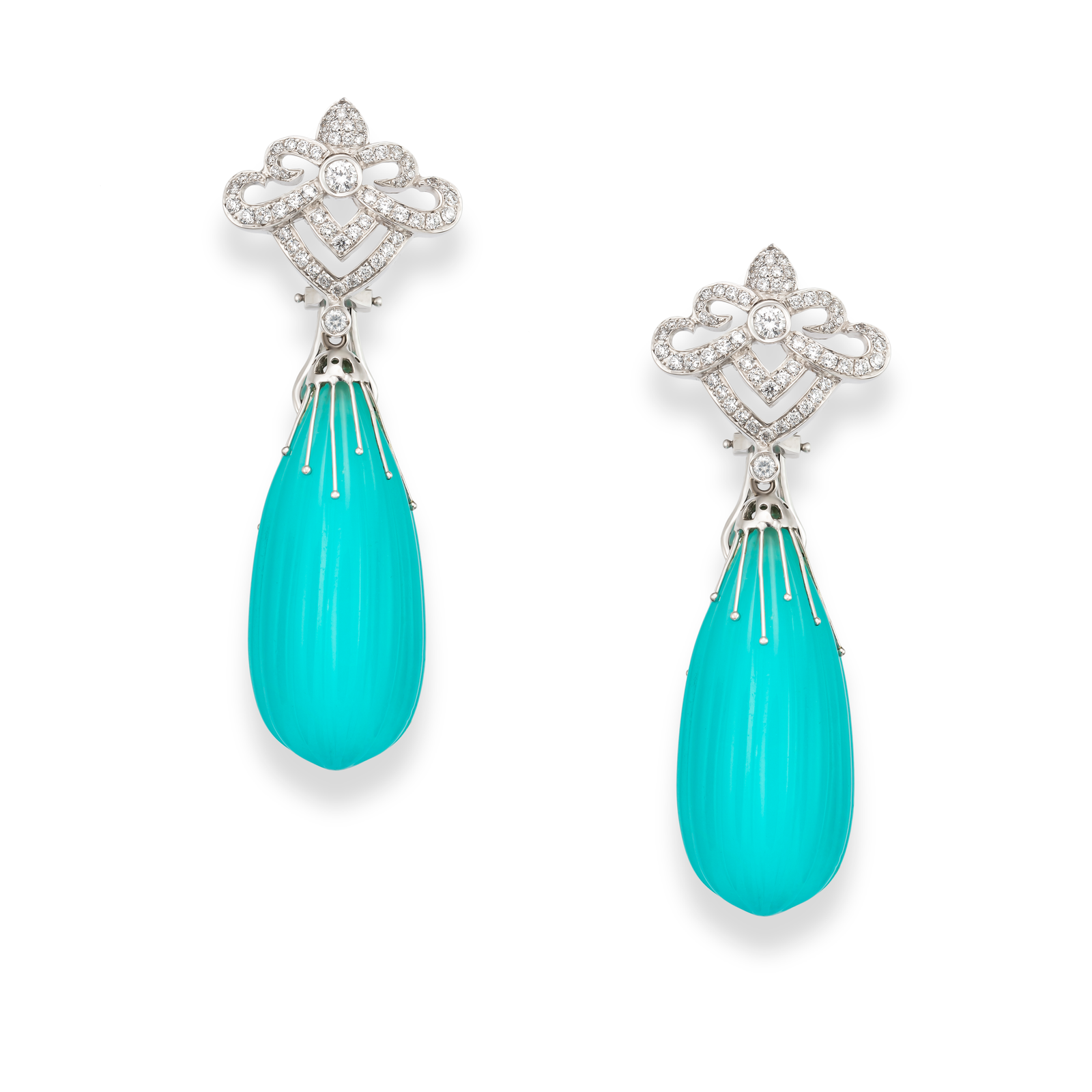 Chalcedony Teardrop Diamond Earrings