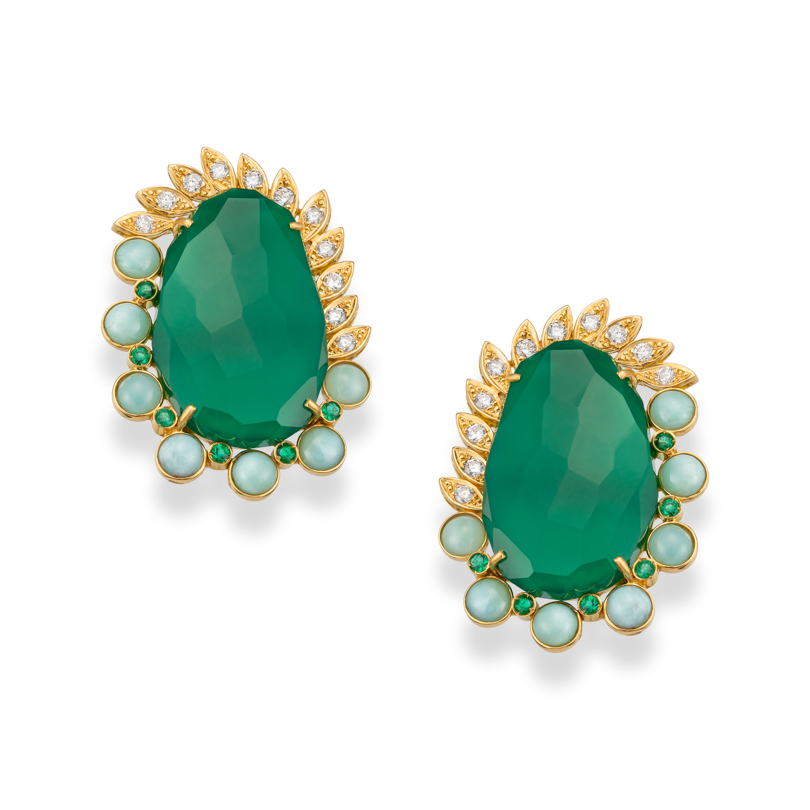 Green Onyx and Diamond Earrings