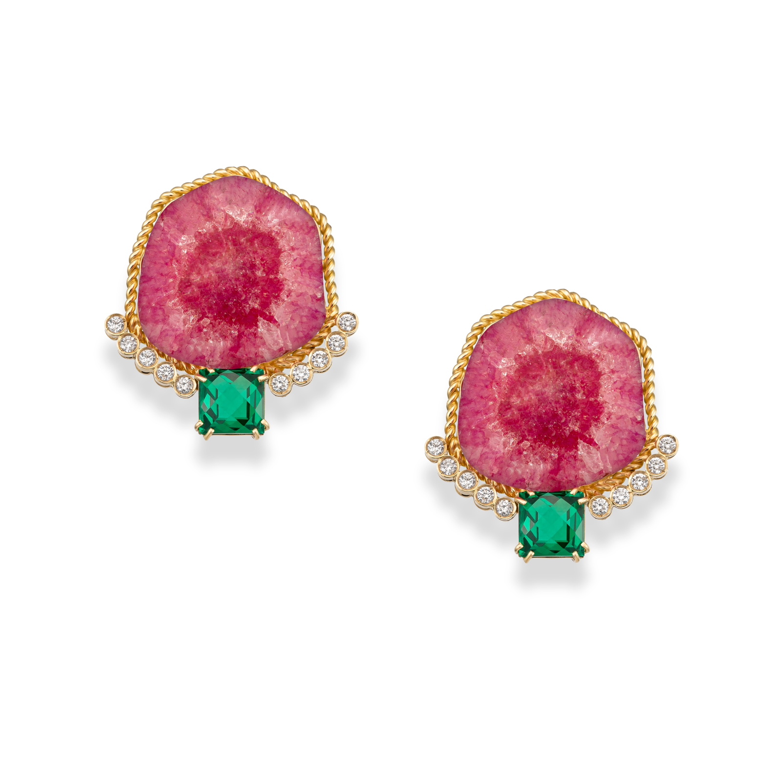 Pink Geode and Green Topaz Earrings