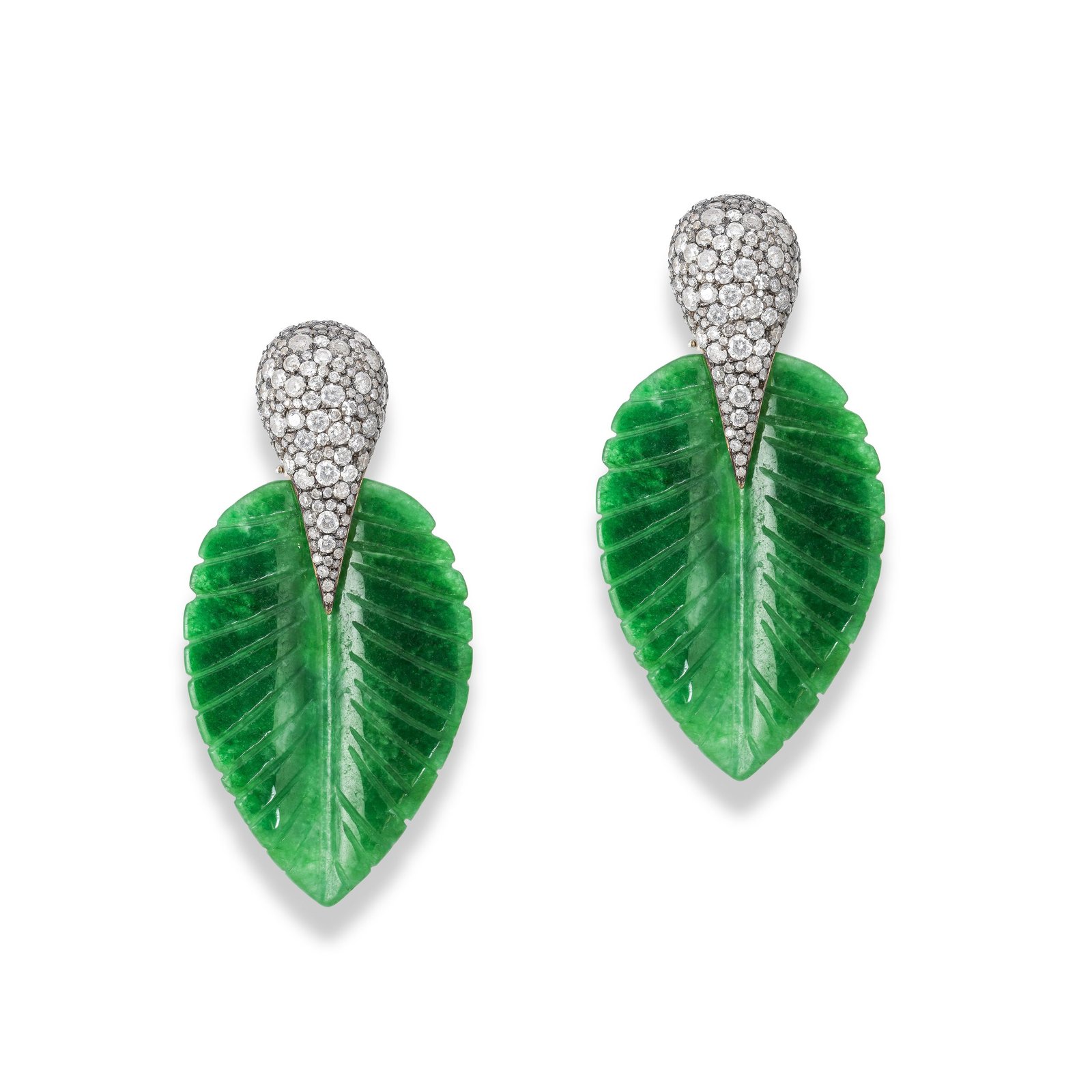 Jade Leaf Diamond Earrings