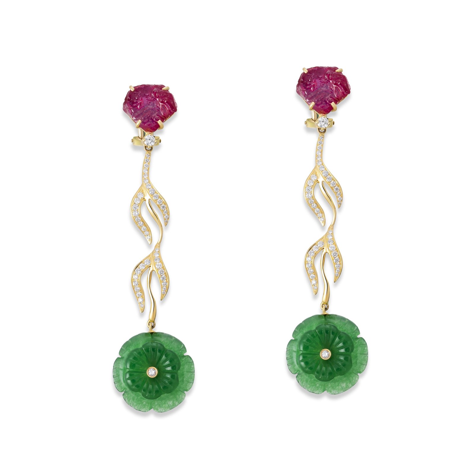 Ruby and Jade Blossom Earrings
