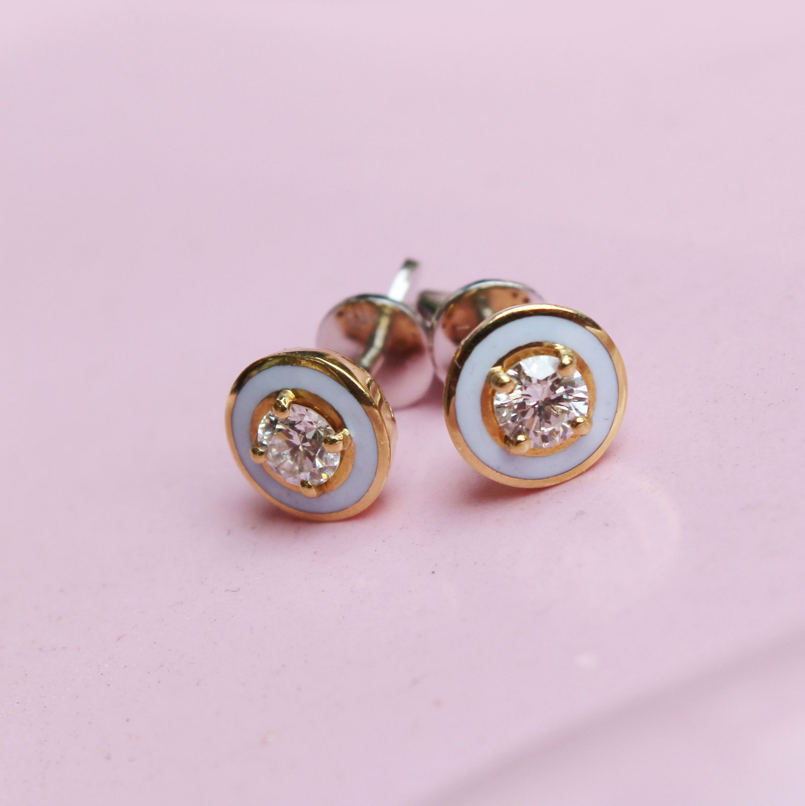 Diamond Stud Enamel Earrings - Image 3