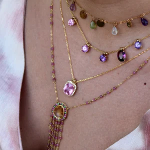 Alternative view of PINK MORGANITE DIAMOND NECKLACE