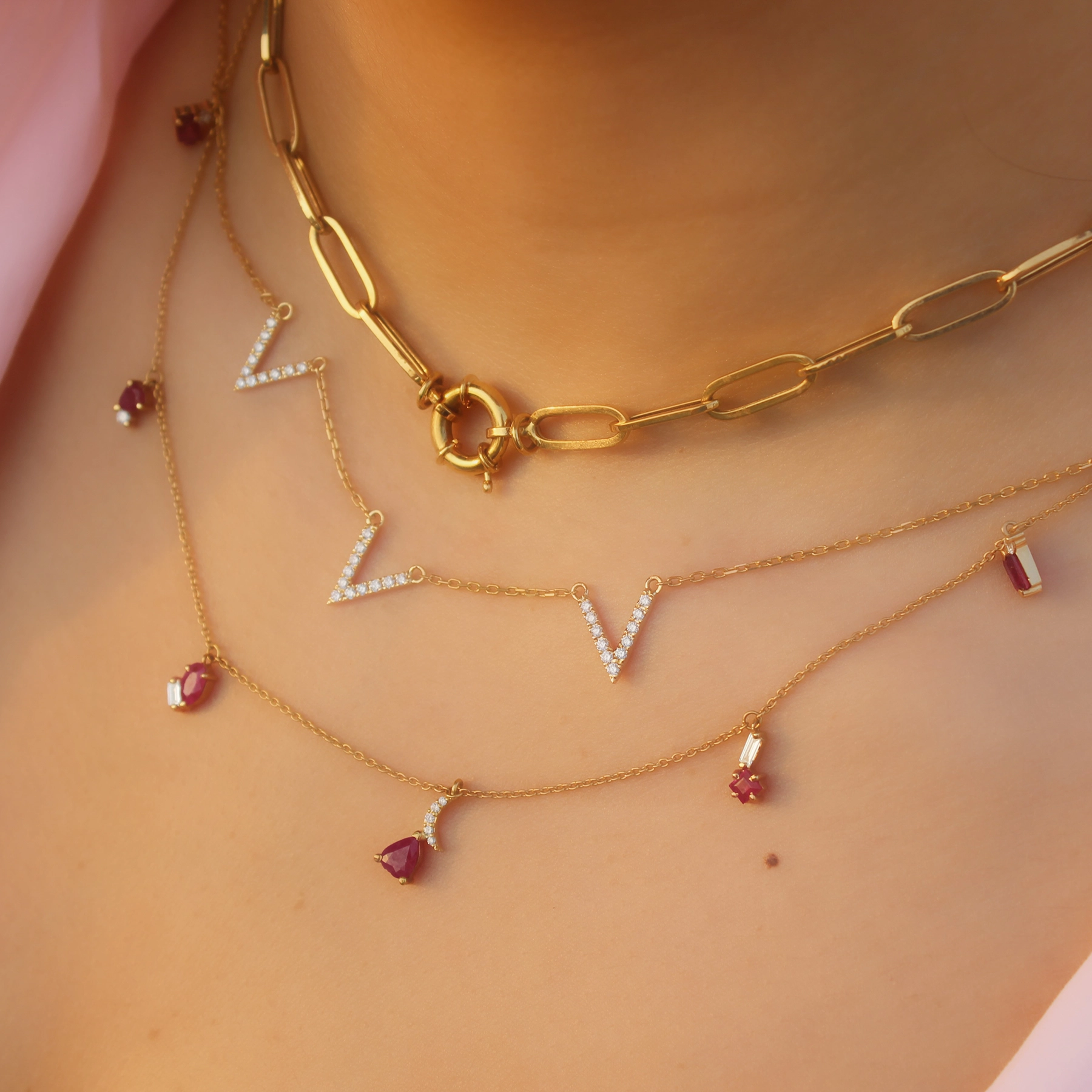 Charm Necklace with Ruby and Diamond - Image 2