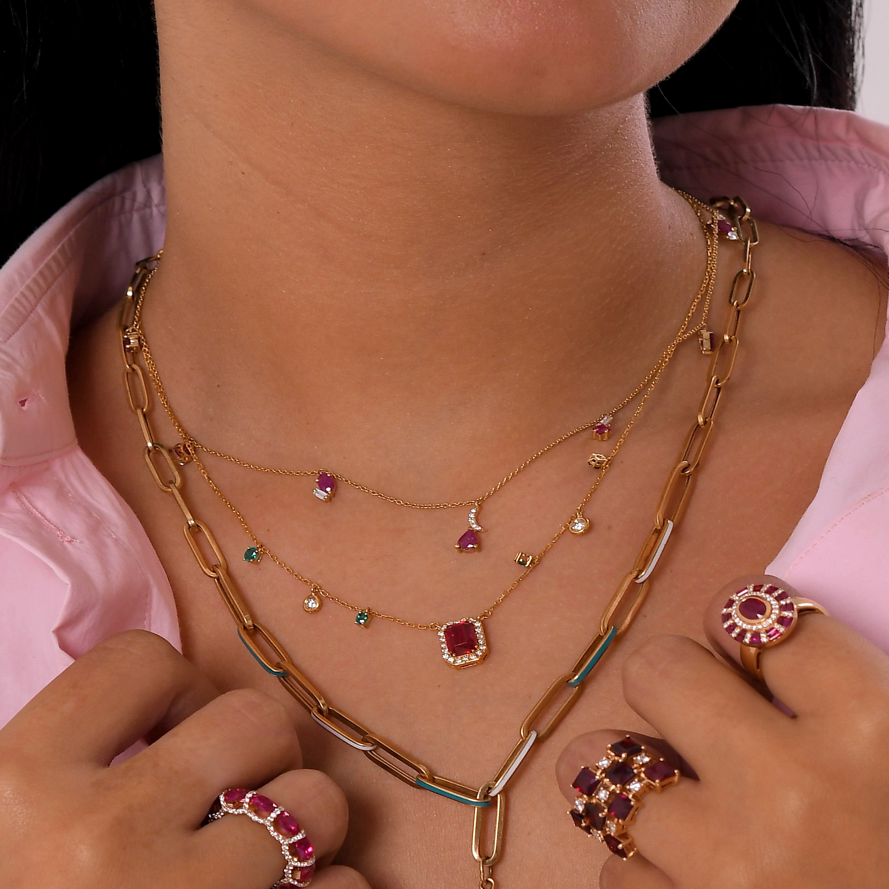 Charm Necklace with Ruby and Diamond - Image 3