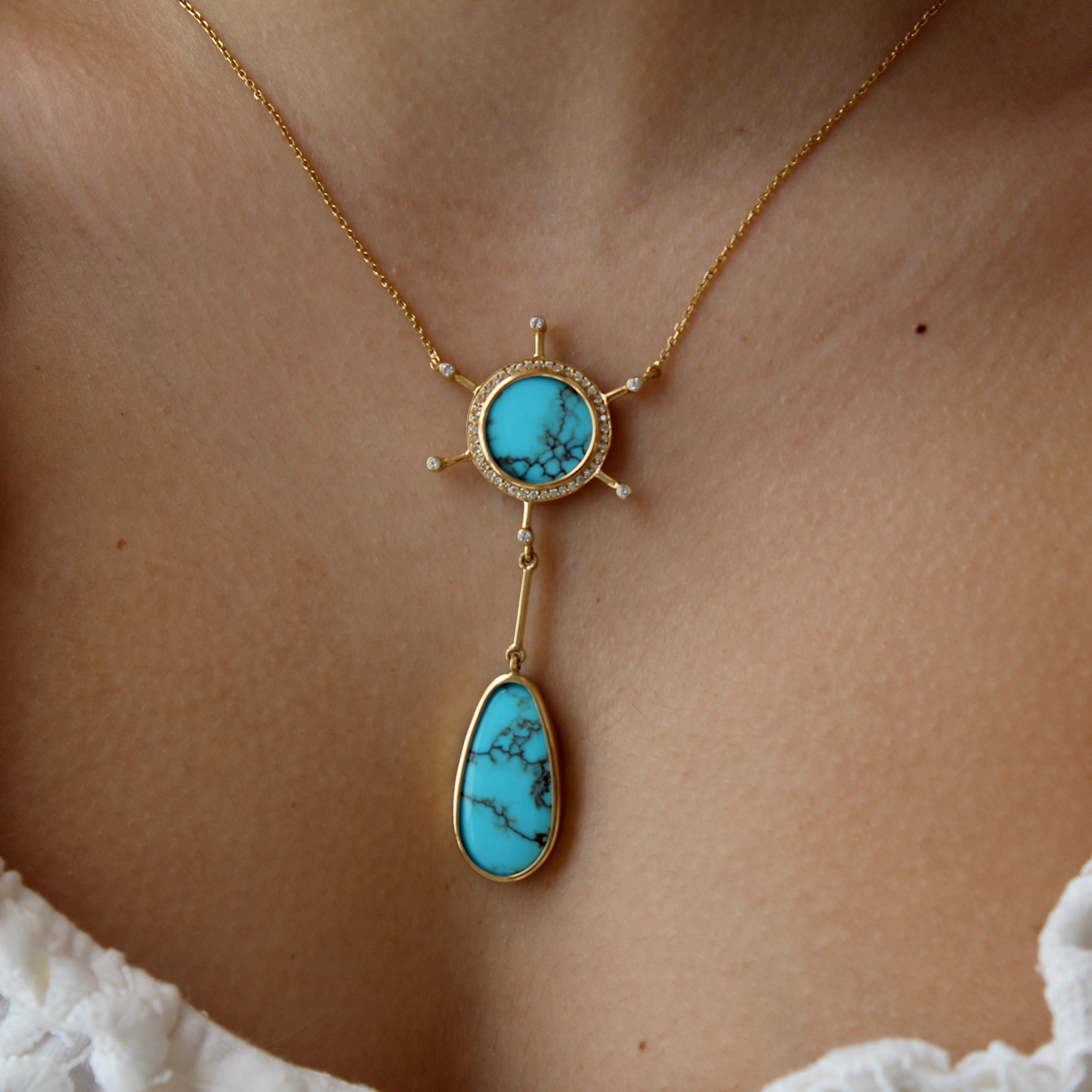 TURQUOISE SUN SHAPE NECKLACE - Image 2