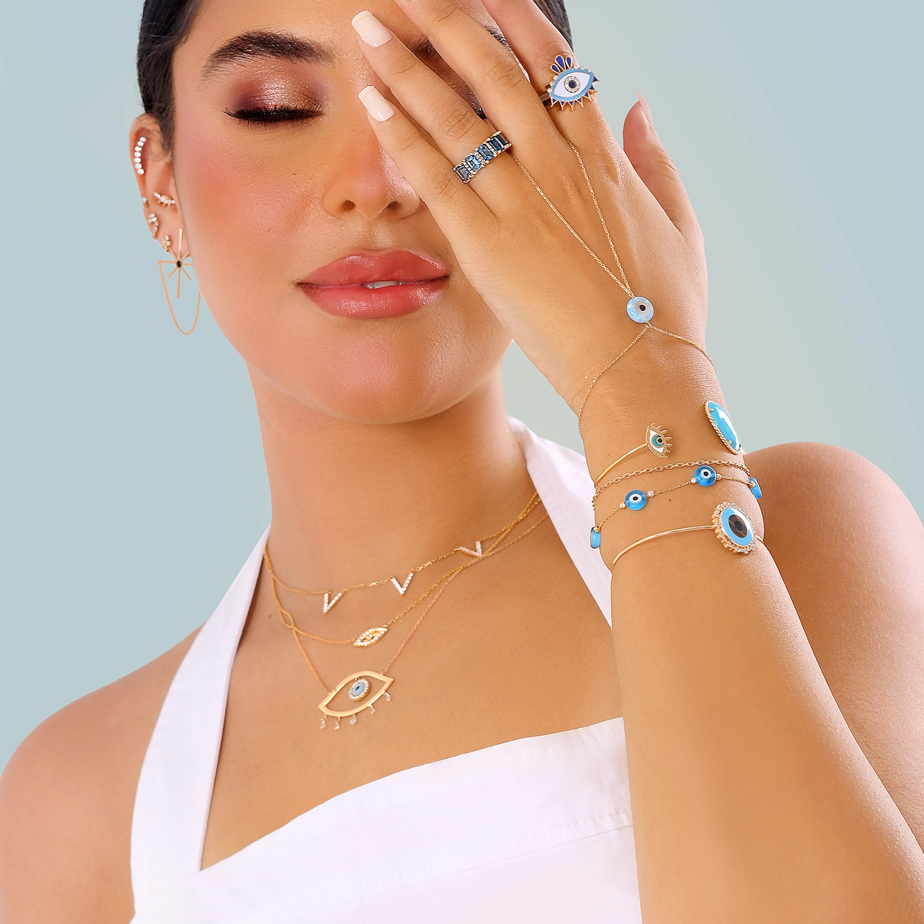 EVIL EYE FLOATING DIAMOND NECKLACE - Image 2