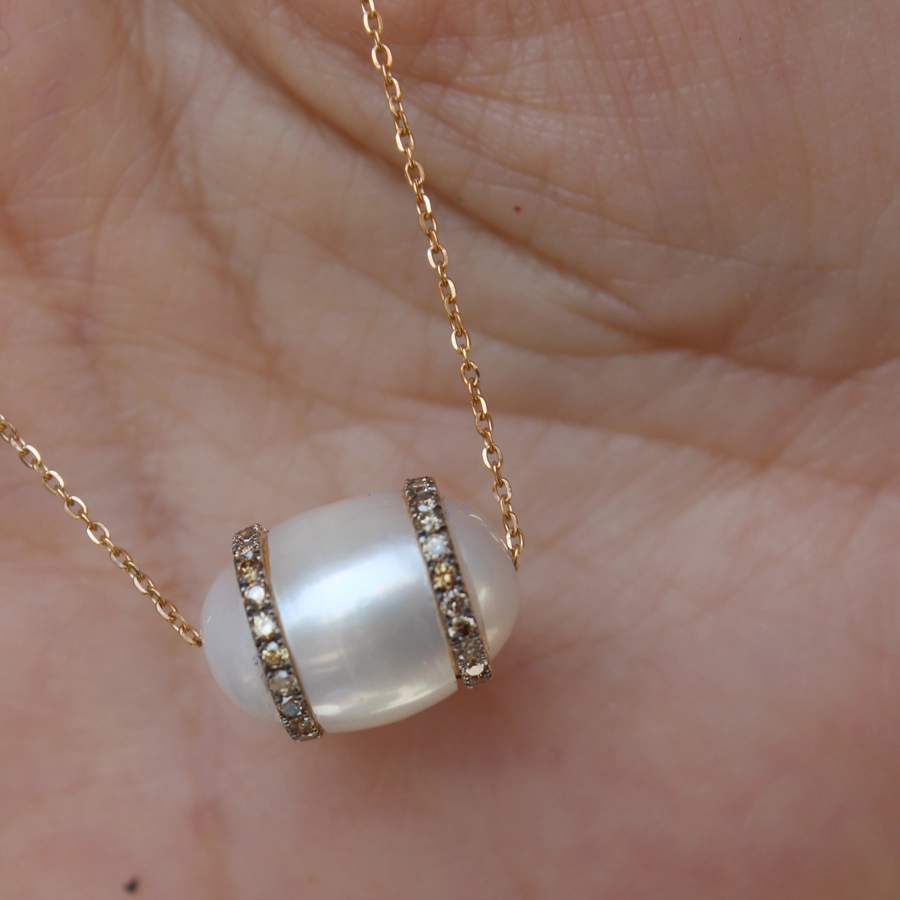 Oval Pearl & Brown Diamond Necklace - Image 3