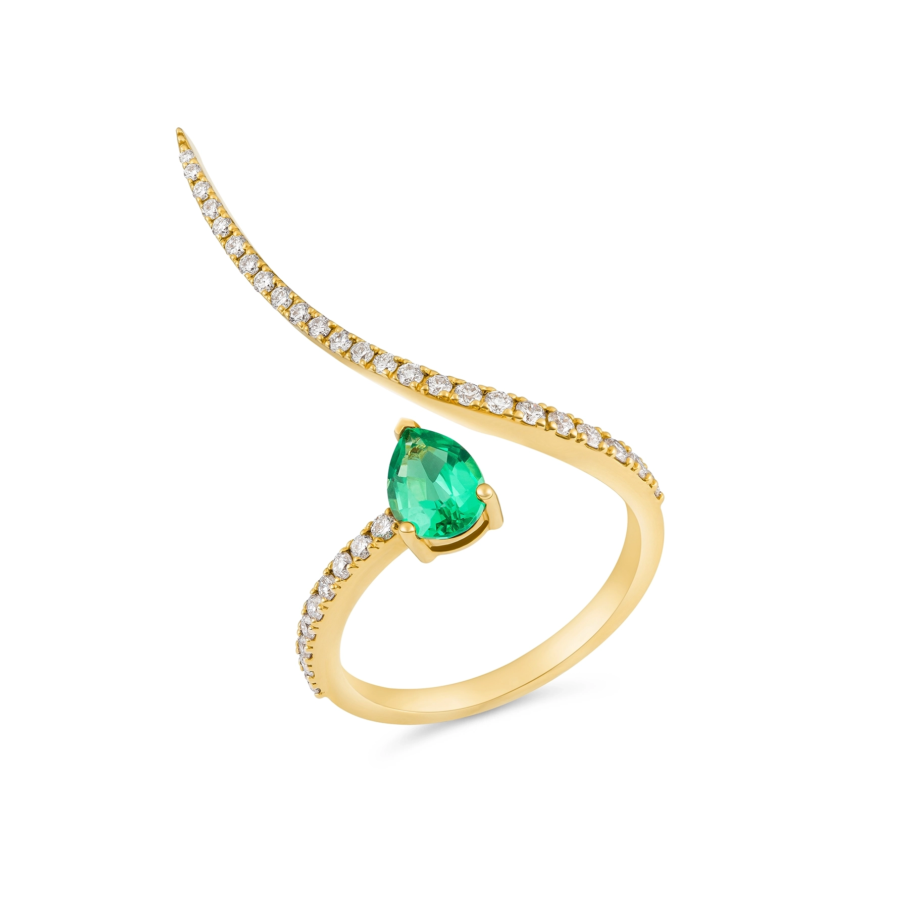 DIAMOND EMERALD BYPASS RING