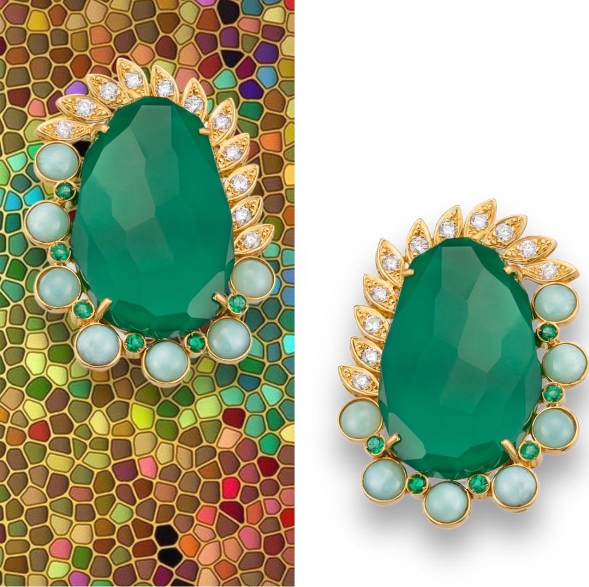 Green Onyx and Diamond Earrings - Image 2