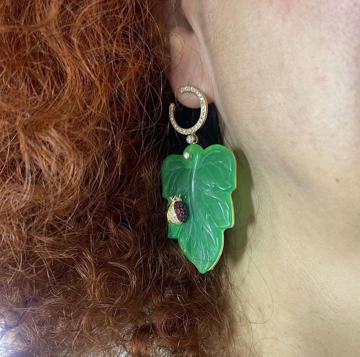 Jade Leaf & Ladybug Earrings - Image 2