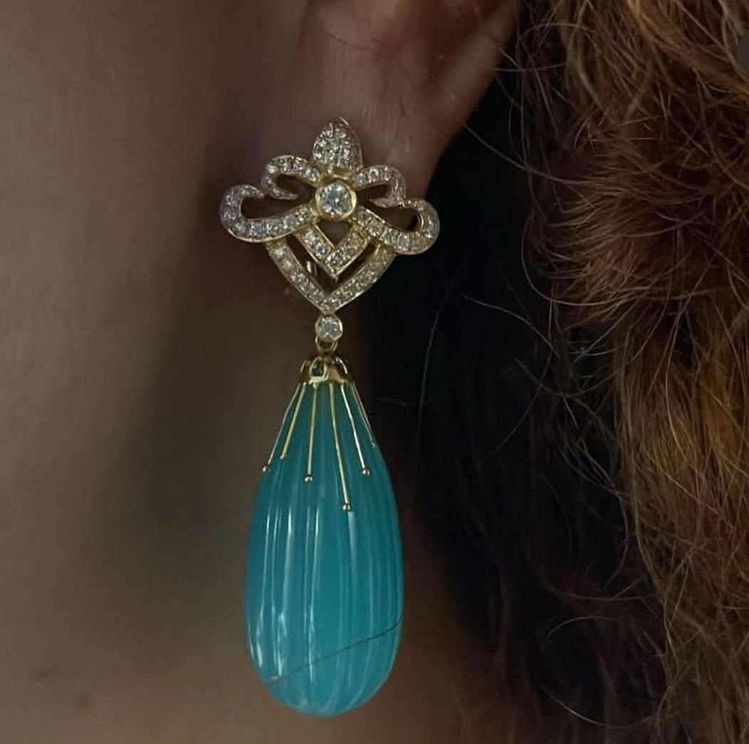 Chalcedony Teardrop Diamond Earrings - Image 2