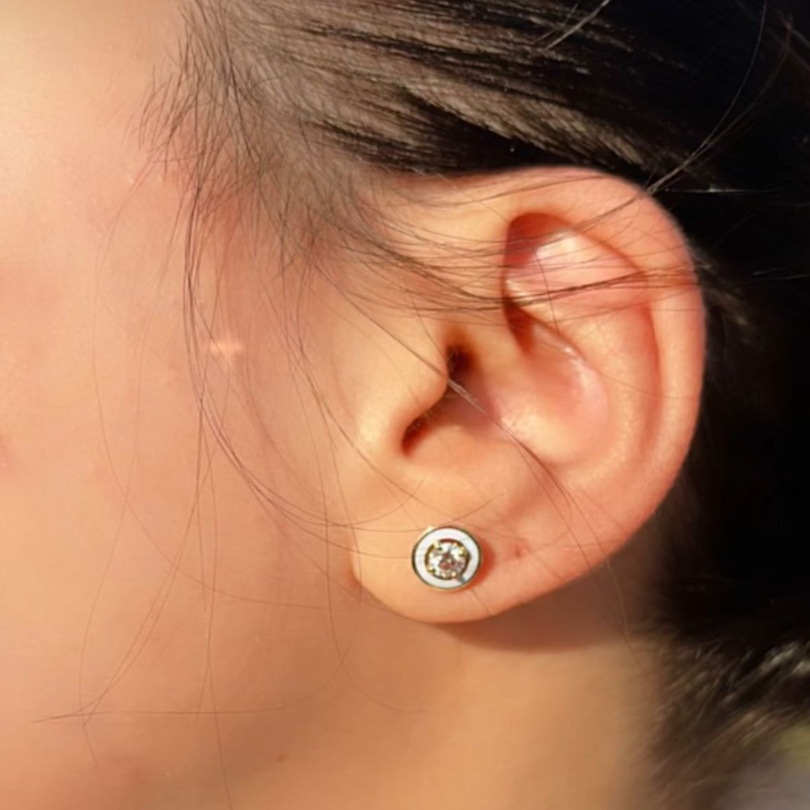 Diamond Stud Enamel Earrings - Image 2