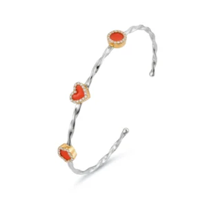 Twisted Gold Diamond Enamel Motif Cuff Bangle