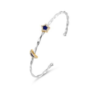 Twisted Diamond Blue Enamel Cuff Bangle