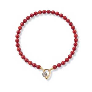Alternative view of Red Coral Beaded Chain with Gold Charm Endings