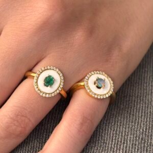 Alternative view of Emerald Diamond Halo Ring